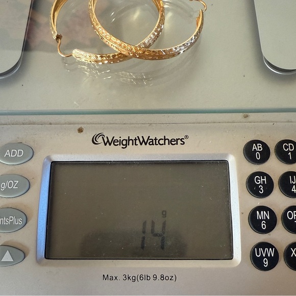 14k Diamond Etched Hoop Earrings 14gms - Picture 7 of 7